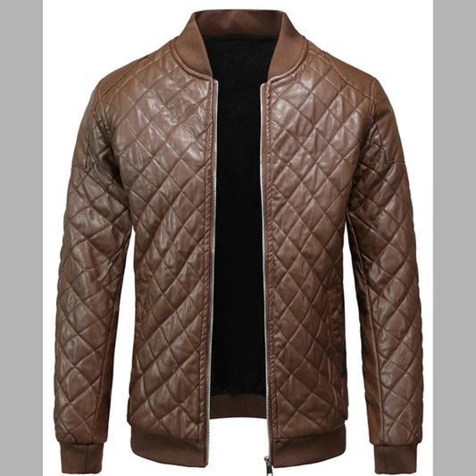 Men's Plus Size Quilted Faux Leather Bomber Jacket