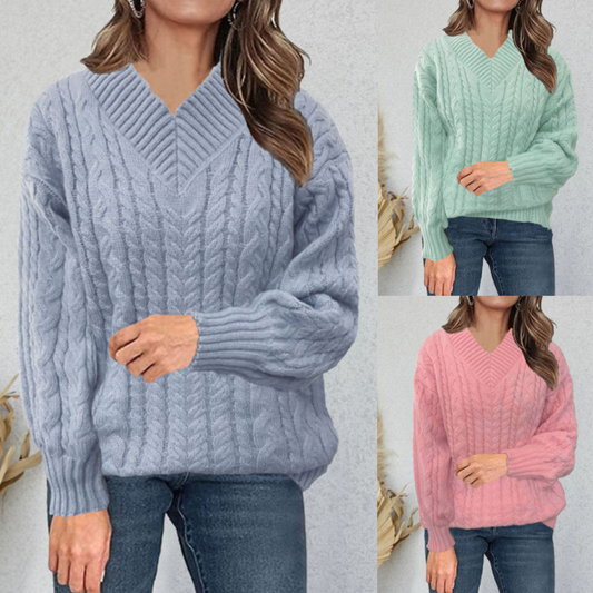 Women's Autumn And Winter New Long-sleeved Knitted V-neck Pullover Sweater