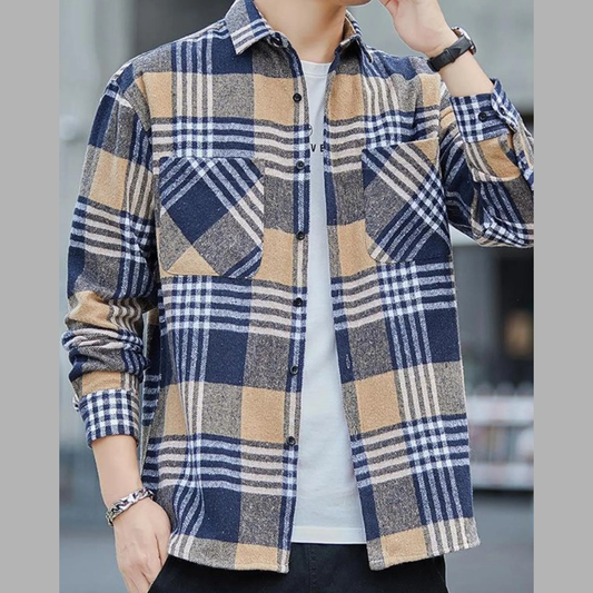 Men's Plus Size Classic Checkered Long Sleeve Casual Shirt