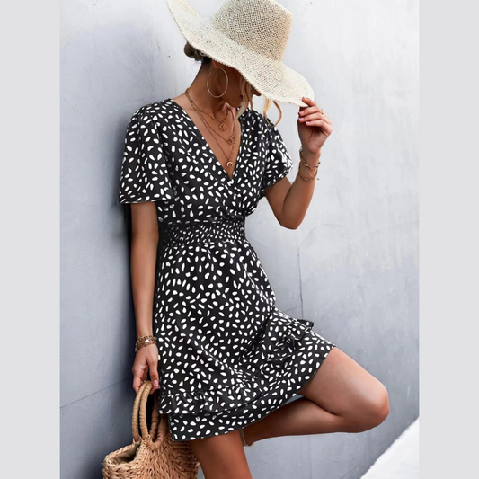 V-Neck Flutter Sleeve Mini Dress