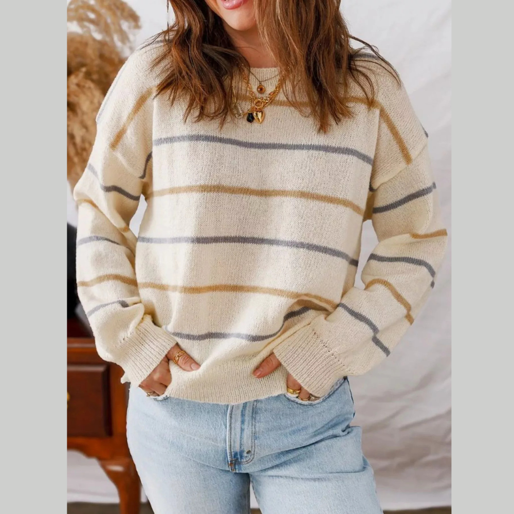 Striped Knit Round Neck Sweater