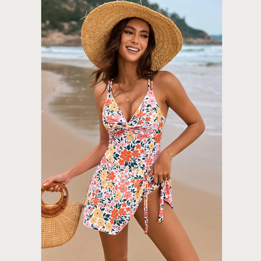 Twisted Front Crisscross Double Spaghetti Strap One-Piece Swimwear