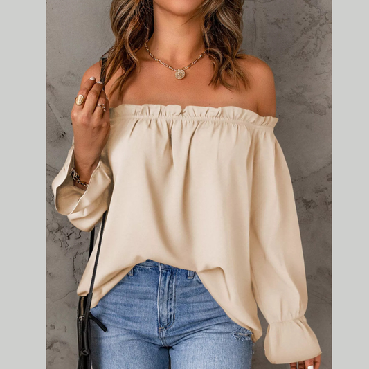 Full Size Off-Shoulder Ruffle Long Sleeve Blouse Plus Size