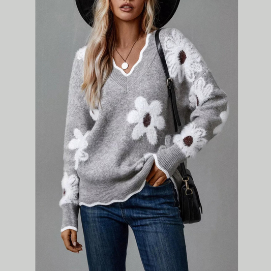 Floral V-Neck Long Sleeve Sweater