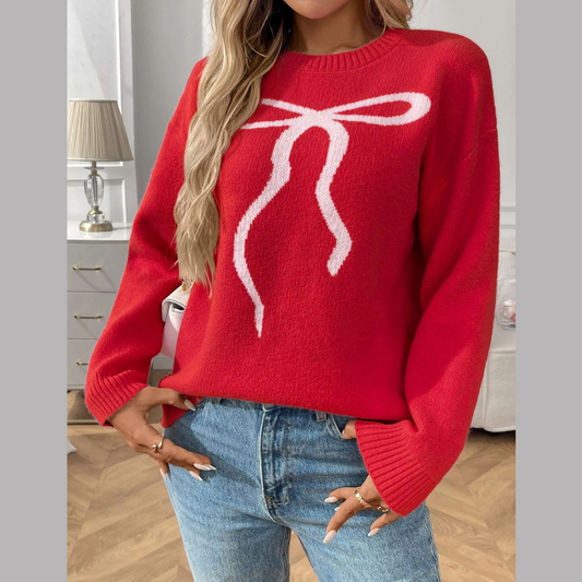 Bow Round Neck Long Sleeve Sweater
