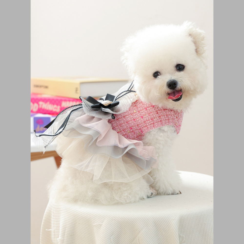 Tweed Pet Dress with Ruffle