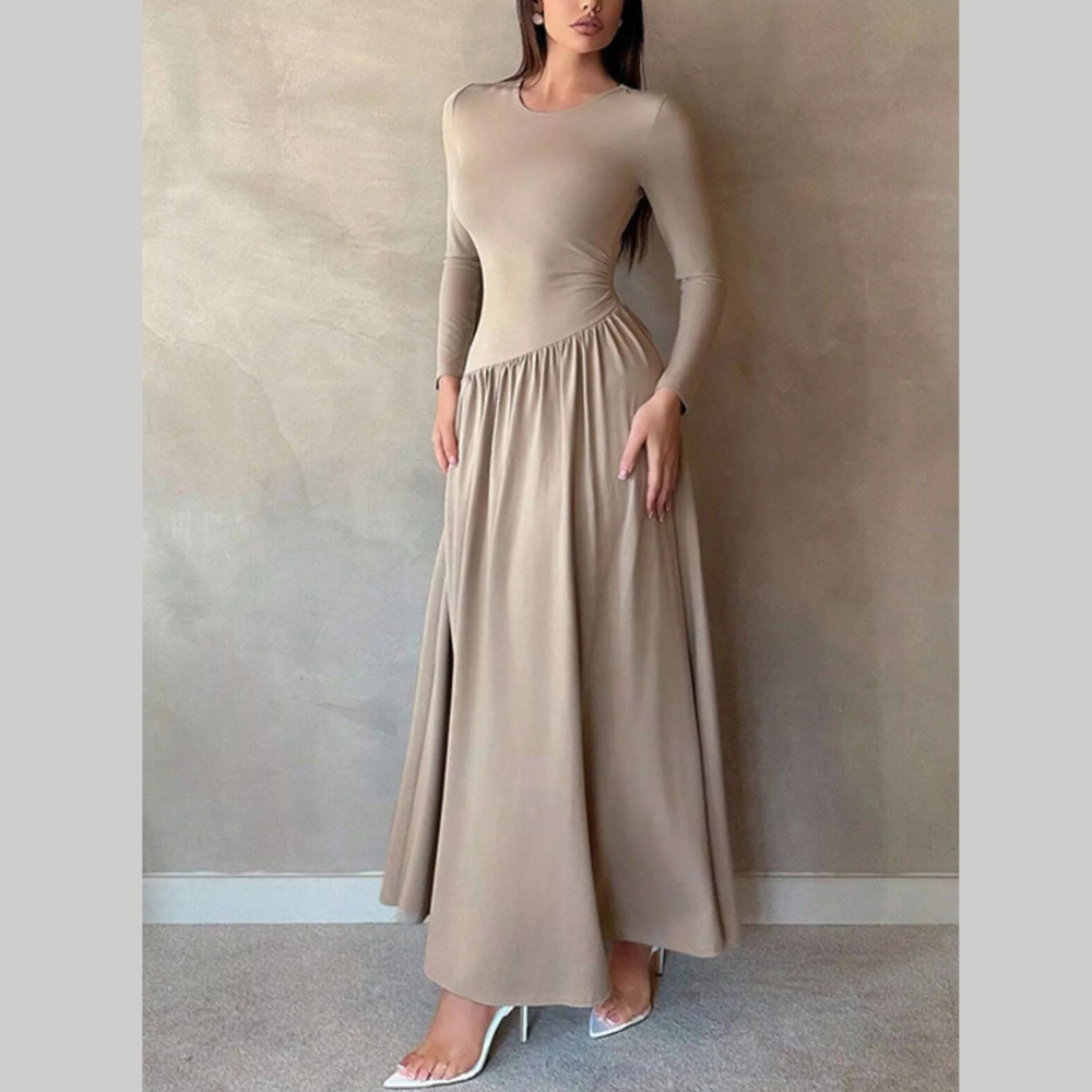 Long Sleeve Ruched A-Line Maxi Dress