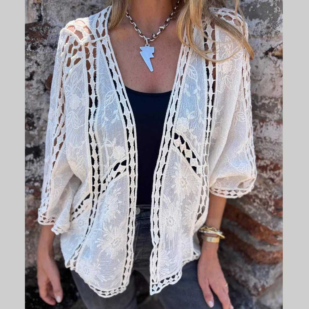 Full Size Embroidered Open Front Cardigan Plus Size