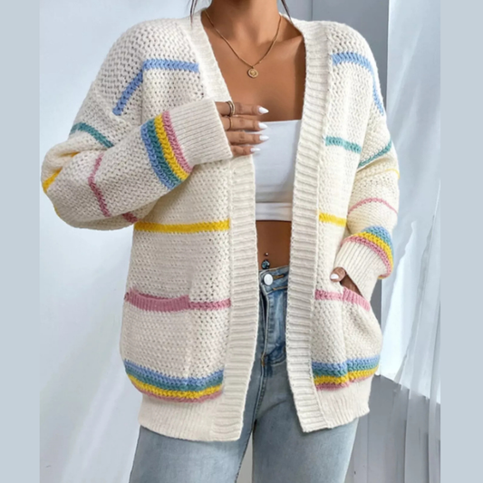 Striped Knit Open Front Cardigan
