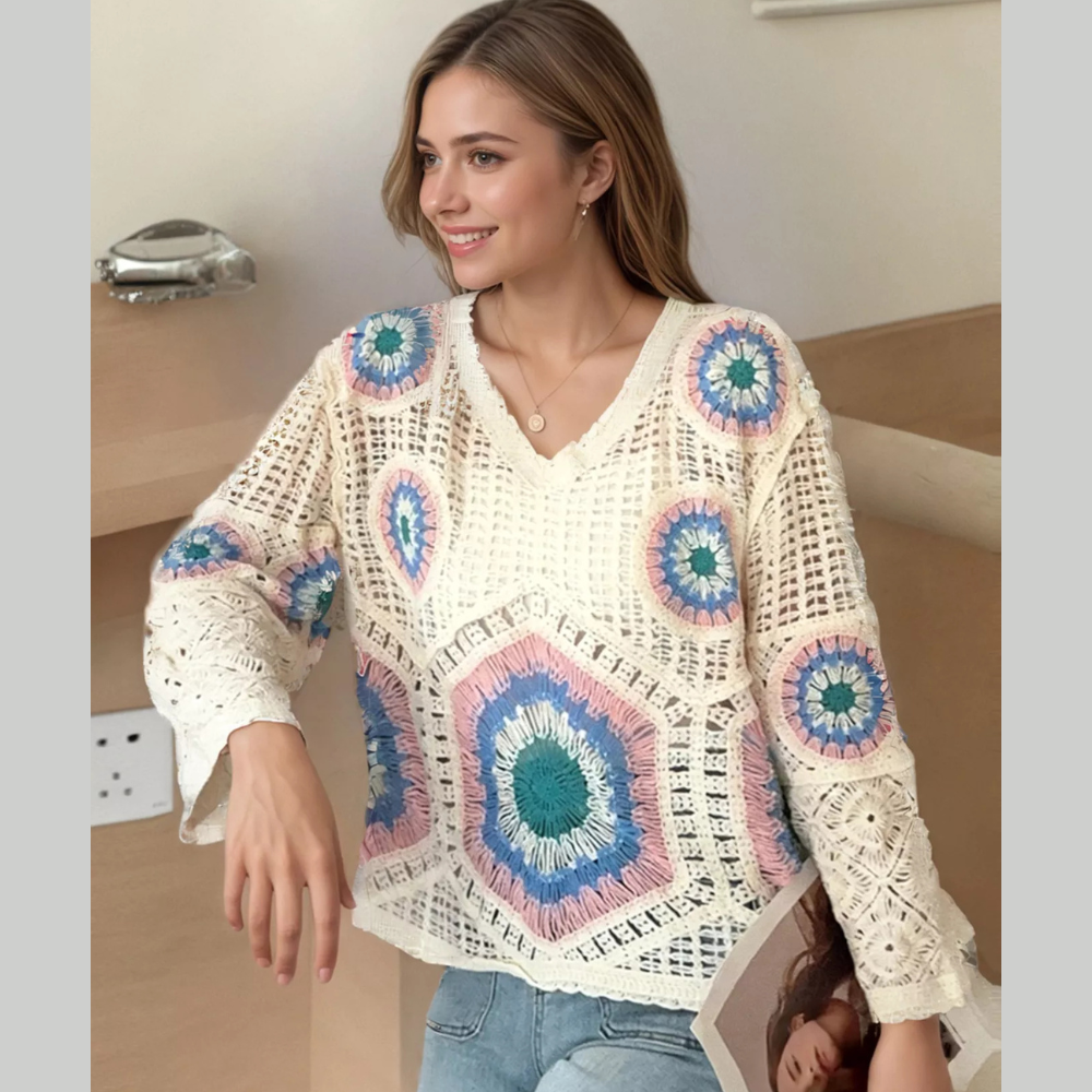 Crochet V-Neck Knit Cover Up