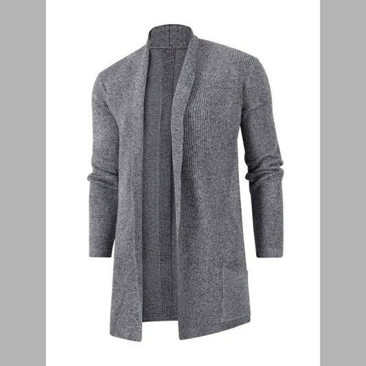 Men's Plus Size Heathered Open Front Longline Knit Cardigan with Pockets