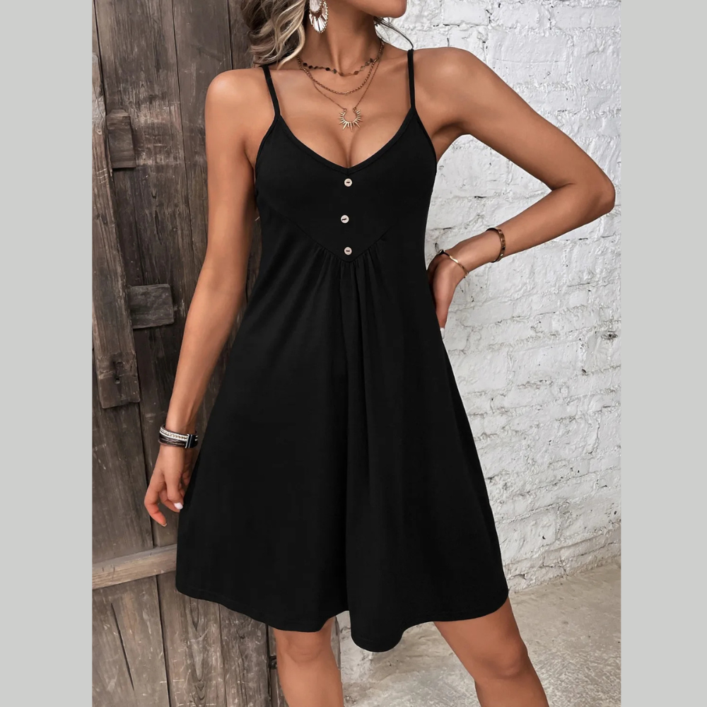 Decorative Button Scoop Neck Mini Cami Dress