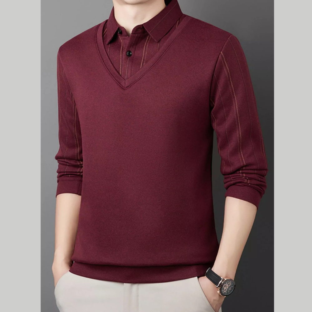 Men's Plus Size Layered Look Long Sleeve Polo