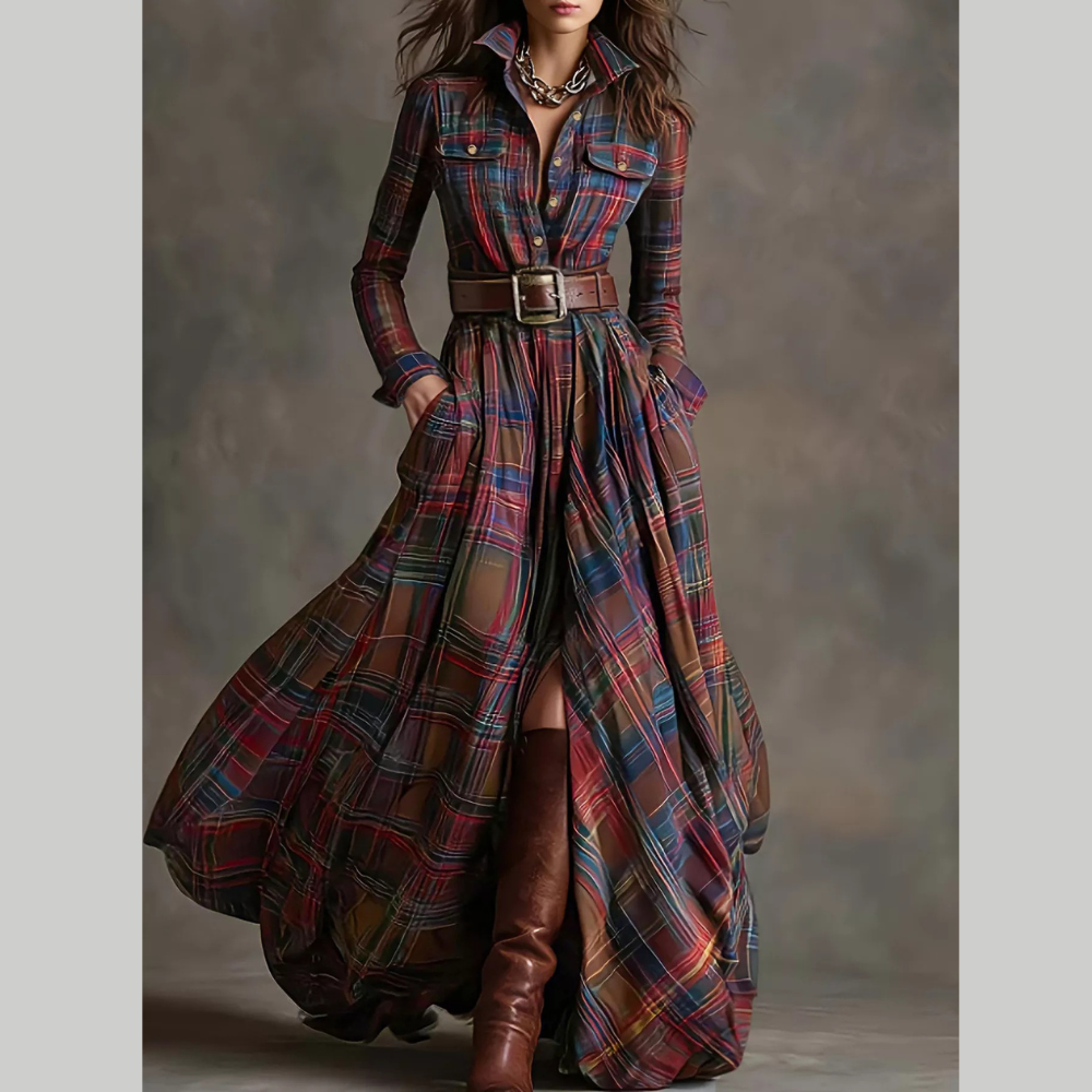 Plaid Button Front Maxi Shirt Dress