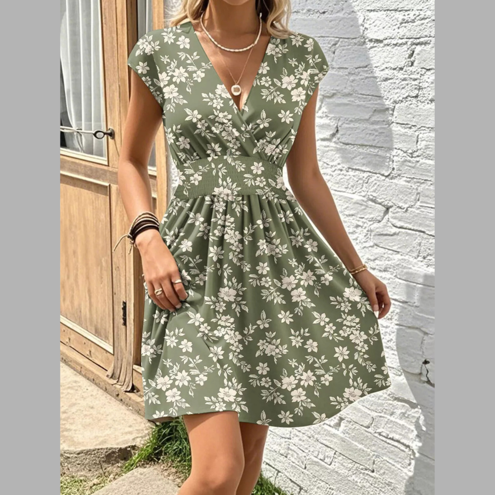Floral Print Surplice Mini Dress