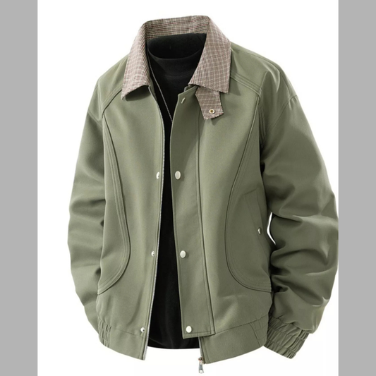 Men's Plus Size Casual Plaid Collar Zip Up Jacket