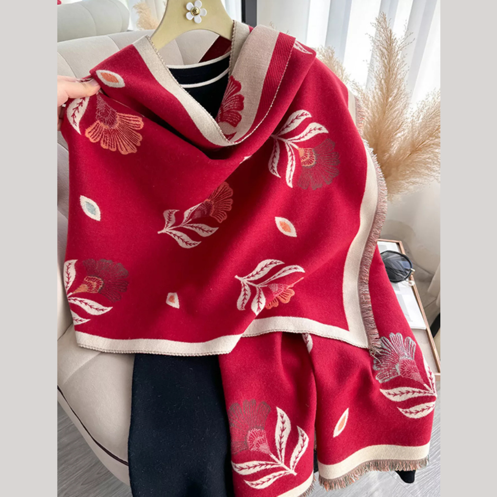 Printed Raw Hem Shawl