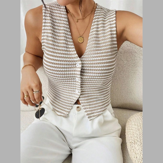 Striped Knit V-Neck Vest