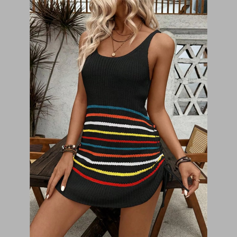 Striped Knit Tank Dress with Adjustable Side Ties