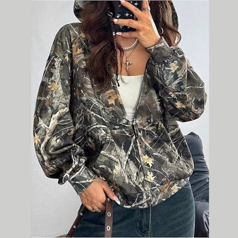 Vintage Printed Zip-Up Hoodie