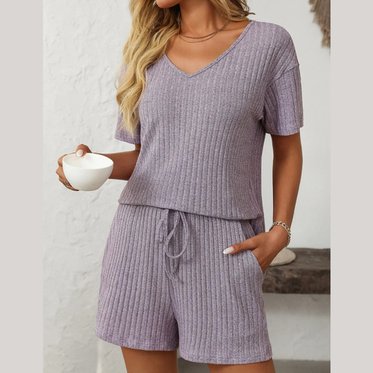 Mandy V-Neck Short Sleeve Top and Shorts Set