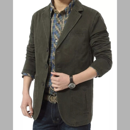 Men's Plus Size Relaxed Fit Button-Up Casual Blazer