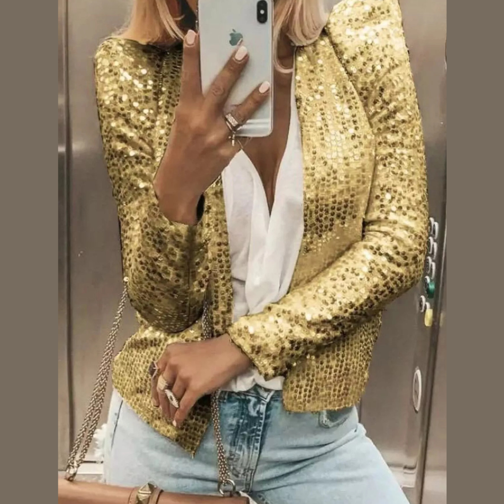 Full Size Sequin Long Sleeve Jacket Plus Size