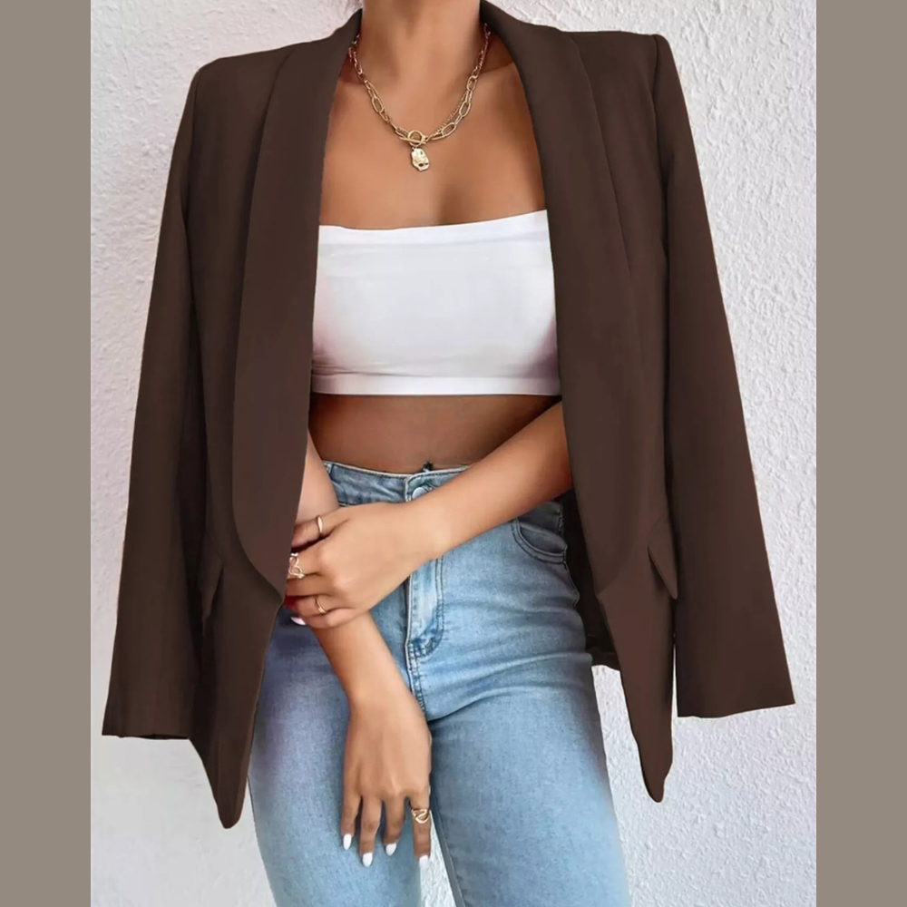 Full Size Open Front Long Sleeve Casual Blazer Plus Size