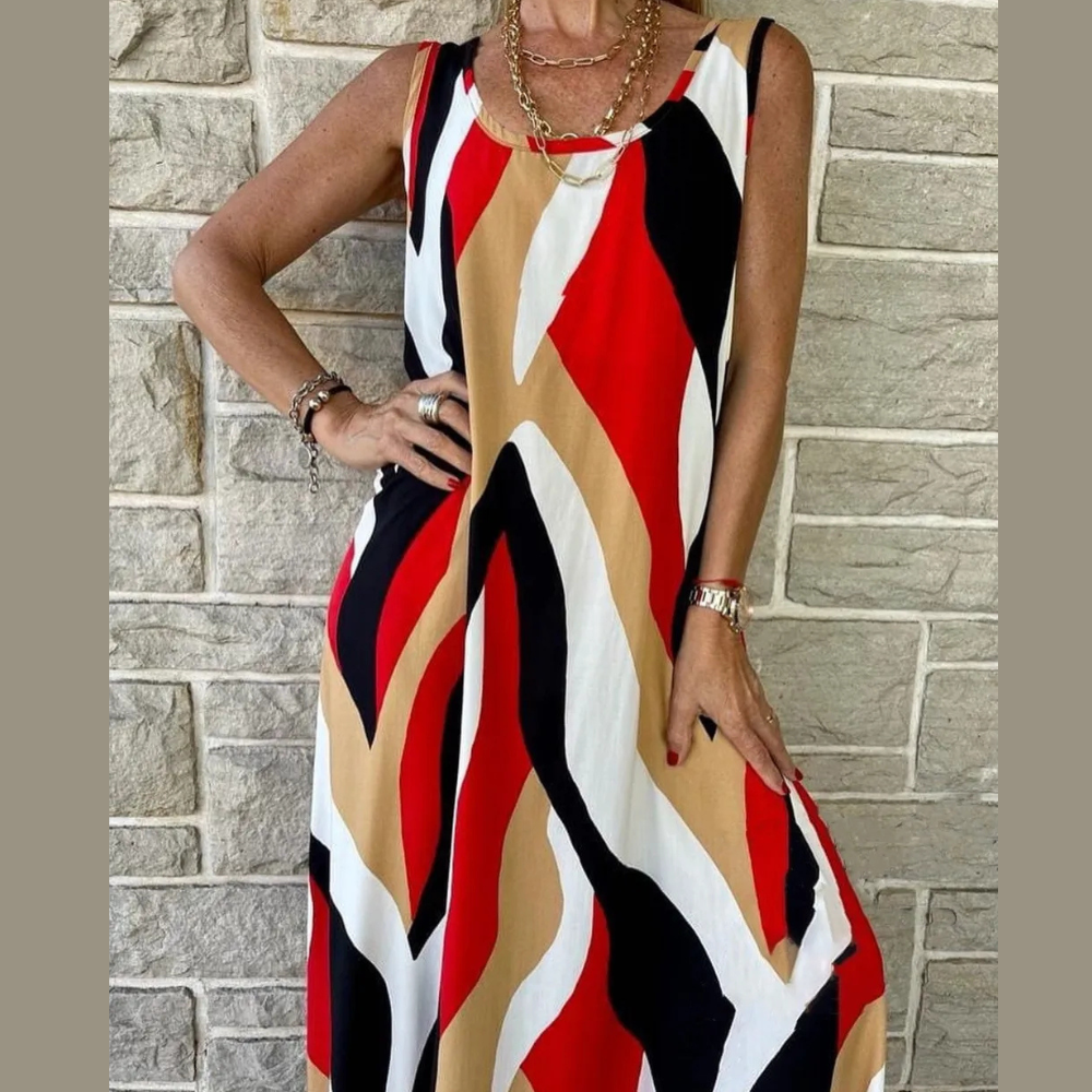 Printed Round Neck Mini Tank Dress