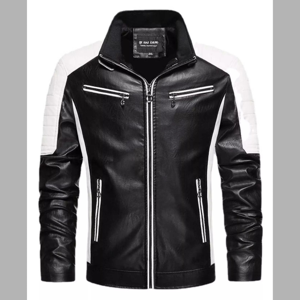 Men's Plus Size Slim Fit Zip Up Moto Jacket