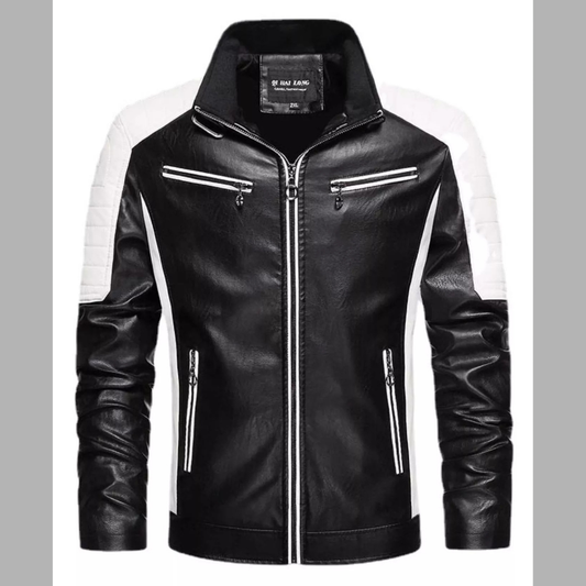Men's Plus Size Slim Fit Zip Up Moto Jacket