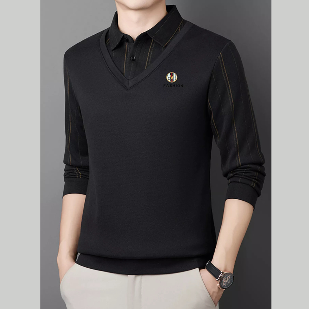 Men's Plus Size Layered Style Long Sleeve Polo