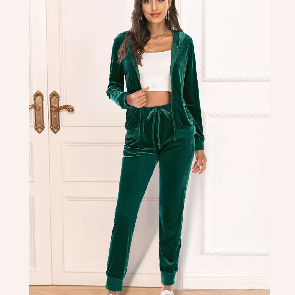 Zip-Up Hooded Jacket and Pants Set