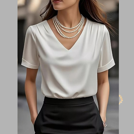 Elegant V-Neck Short Sleeve Ruched Top