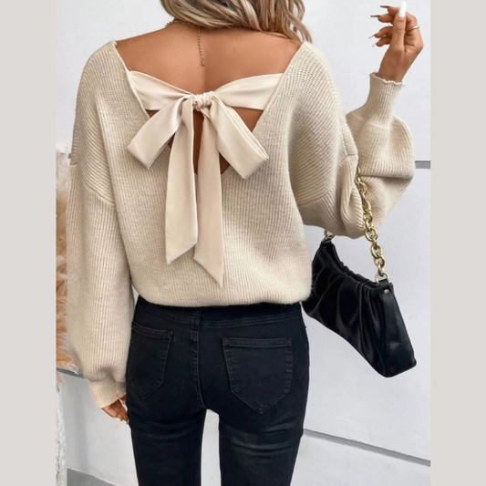 Back Bow V-Neck Sweater