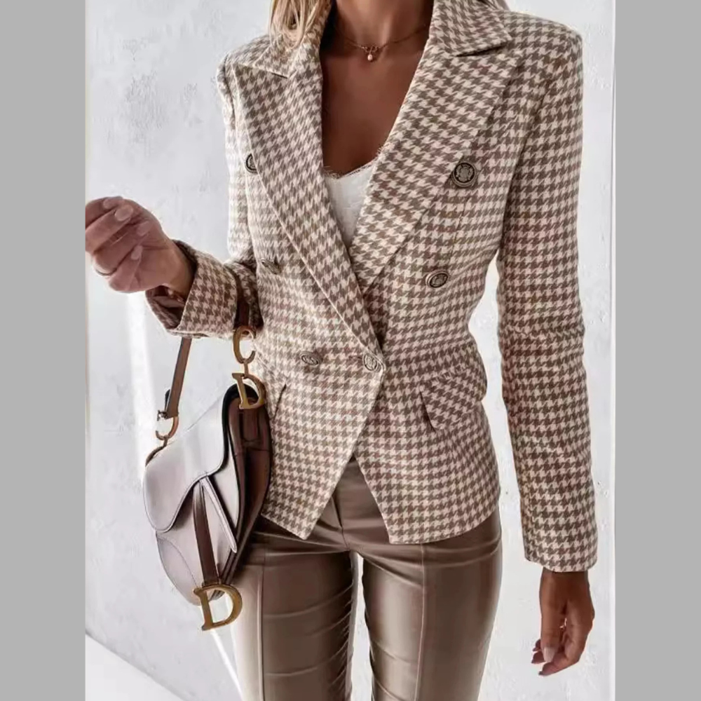 Houndstooth Double-Breasted Blazer