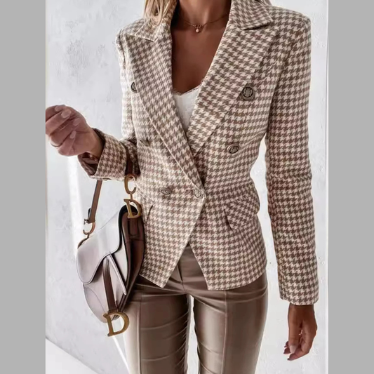 Houndstooth Double-Breasted Blazer