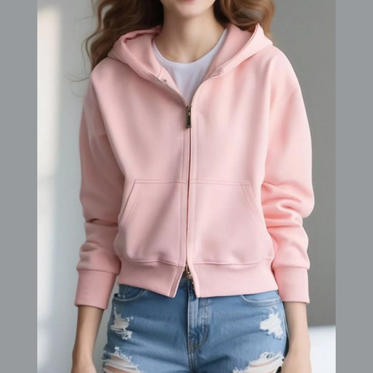 Full Size Casual Zip-Up Long Sleeve Hoodie Plus Size