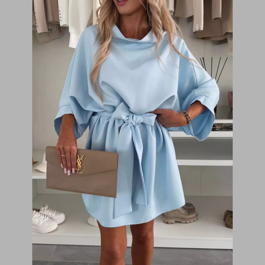 Batwing Sleeve Tie Waist Mini Dress