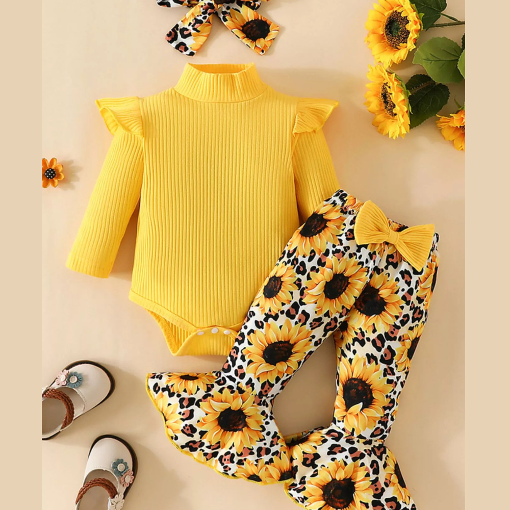 Children's Ruffled Bodysuit and Sunflower Pants Set