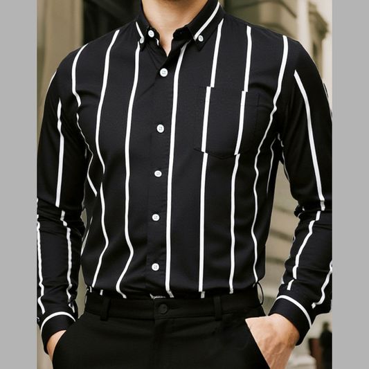 Men's Plus Size Slim Fit Striped Button Up Shirt