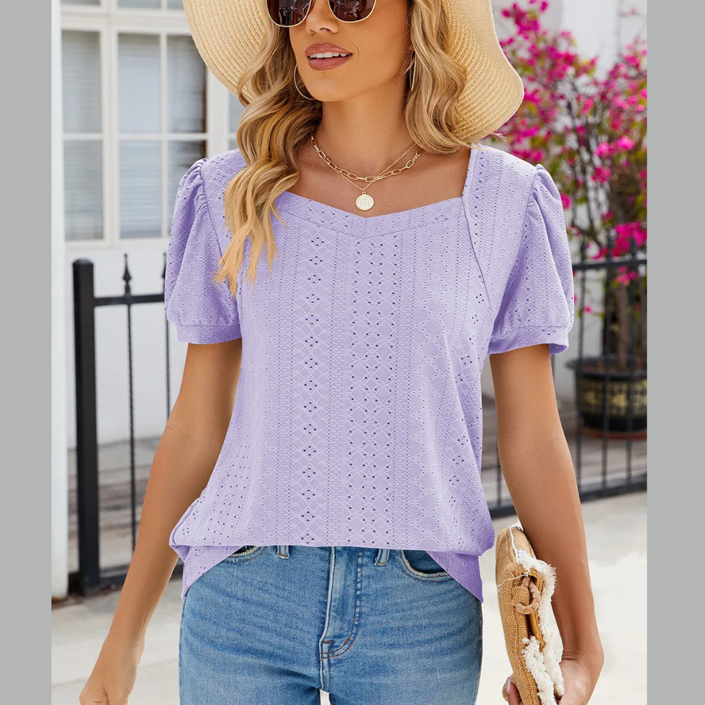 Eyelet Puff Sleeve T-Shirt