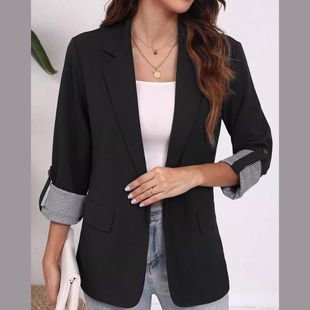 Lapel Collar Roll-Up Sleeve Blazer