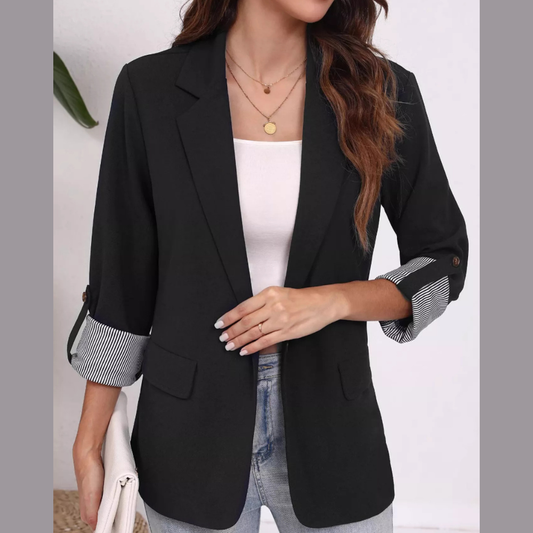 Lapel Collar Roll-Up Sleeve Blazer