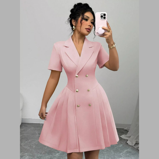 Double-Breasted Pleated Blazer Dress