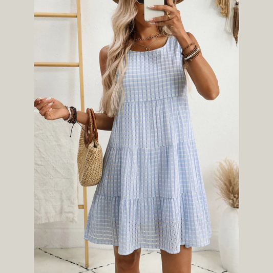 Plaid Round Neck Sleeveless Mini Dress