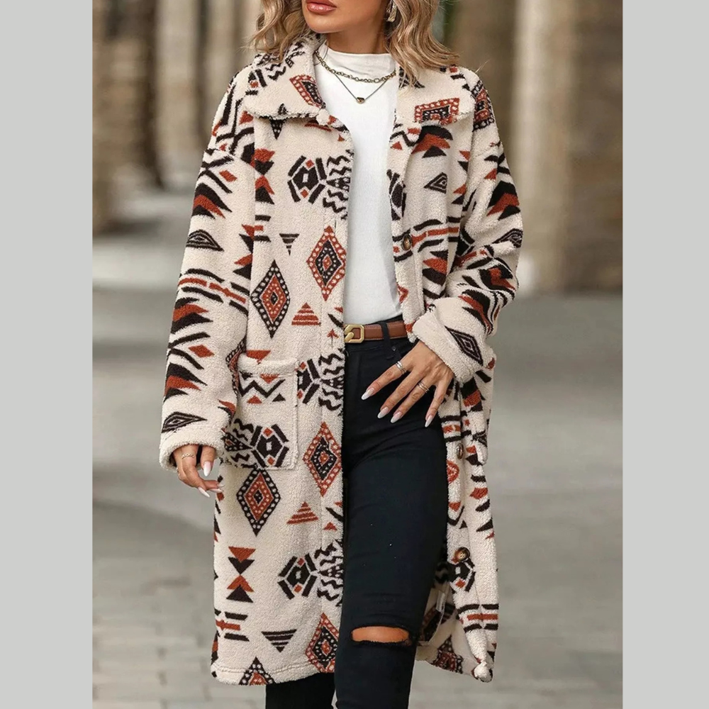 Geometric Button Up Longline Coat