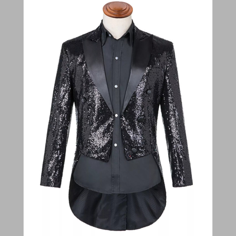 Men's Plus Size Sequin Button Up Long Sleeve Tailcoat Blazer