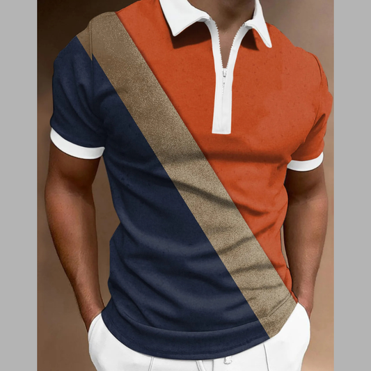 Men's Full Size Color Block Zipper Polo Shirt Plus Size