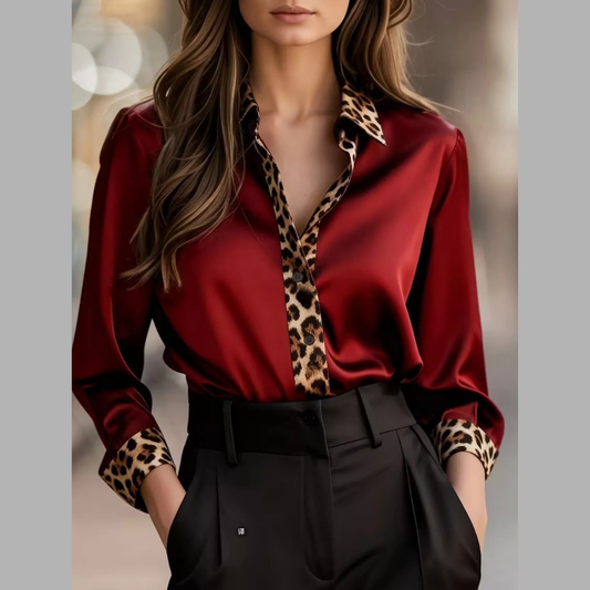 Leopard Trim Button Up Shirt